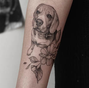 Floral Beagle Tattoo