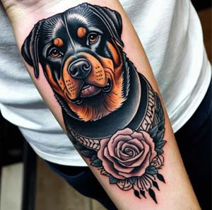 Full Portrait of Rottweiler on Hand