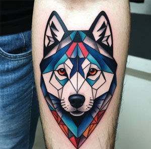 Geometric Husky Tattoo in Color