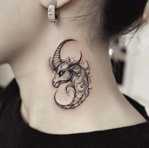 7. Capricorn Tattoo on Neck