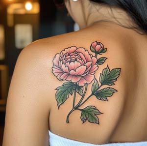 13_Pink_Peony_Bloom_And_Bud_Tattoo