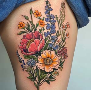 14_Peony_And_Wildflower_Bouquet_Tattoo