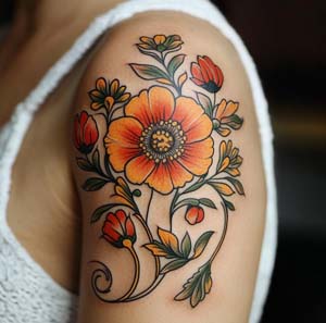 9_Vibrant_Traditional_Poppy_Flower_Tattoo_On_The_Upper